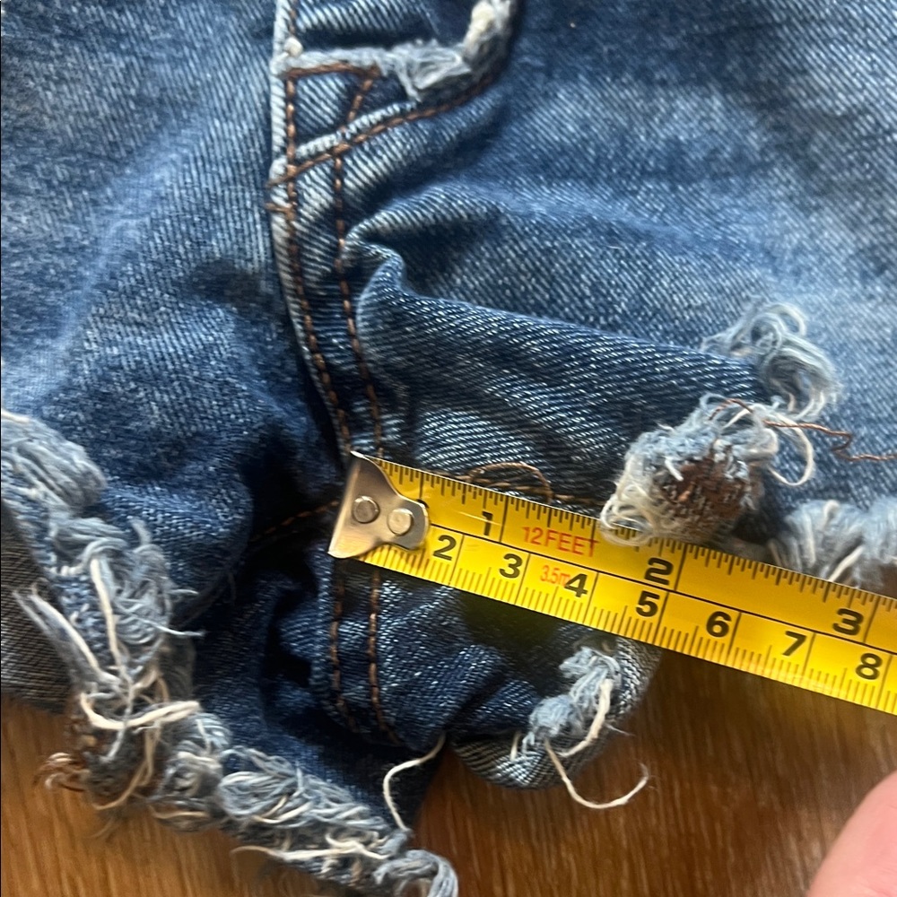 FP Movement by Free People Distressed Dark Blue Denim Button-Fly Jean Shorts - Picture 3 of 7